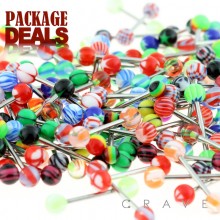 100 PCS OF PRE-ASSORTED 316L SURGICAL STEEL TONGUE BARBELL WITH ACRYLIC BALL PACKAGE