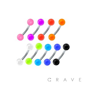 316L SURGICAL STEEL EYEBROW WITH GLOW IN THE DARK COLORED ACRYLIC BALLS