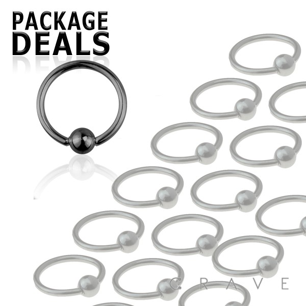 100pcs of 16GA Black IP over 316L Surgical Steel Captive Bead Ring Package