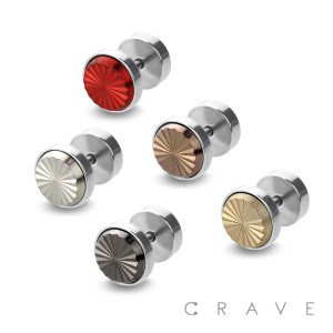 316L SURGICAL STEEL CENTER COLOR GROOVE CUTS FAKE PLUG 