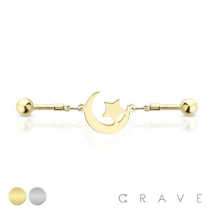 MOON AND STAR CHAIN LINK MULTI PURPOSE 316L SURGICAL STEEL INDUSTRIAL BARBELL