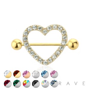 CZ GEM PAVED HEART 316L SURGICAL STEEL NIPPLE SHIELD
