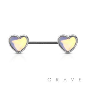 HEART OPAL 316L SURGICAL STEEL NIPPLE BAR
