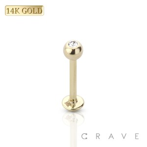 14Kt Gold PRESS FIT CLEAR GEM BALL LABRET SET
