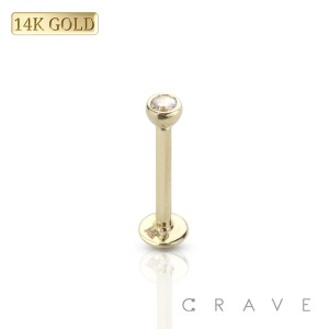 14Kt Gold INTERNALLY THREADED PRESS FIT CLEAR GEM LABRET SET