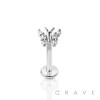 BUTTERFLY TOP (ALLOY) INTERNALLY THREADED 316L SURGICAL STEEL LABRET/MONROE WITH PRONG SET CZ STONES