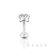 BUTTERFLY TOP (ALLOY) INTERNALLY THREADED 316L SURGICAL STEEL LABRET/MONROE WITH PRONG SET CZ STONES