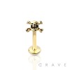 SKULL CROSSBONES (ALLOY) INTERNALLY THREADED 316L SURGICAL STEEL LABRET/MONROE WITH PRONG SET CZ STO