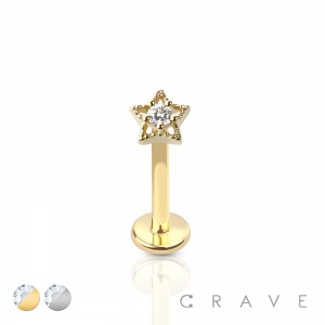 316L SURGICAL STEEL GEM CENTERED STAR DESIGN LABRET