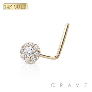 14Kt Gold NOSE "L" SHAPE WITH ROUND FLOWER DESIGN PRONG SET