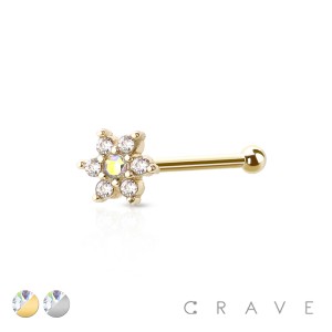 6 PETALS CZ FLOWER 316L SURGICAL STEEL NOSE BONE STUD