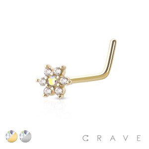 316L SURGICAL STEEL NOSE "L"BEND CZ FLOWER SHAPE