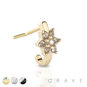  316L STAINLESS STEEL L BEND MULTI CLEAR 6 CZ FLOWER TOP NOSE HOOP	