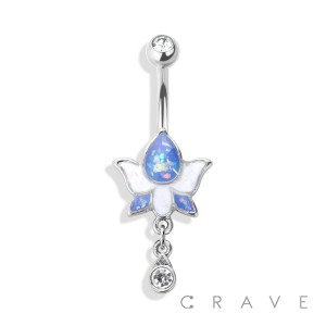 OPAL LOTUS FLOWER DANGLE 316L SURGICAL STEEL NAVEL RING