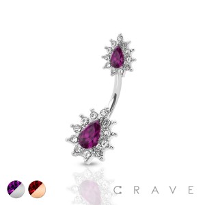 CZ PRONG DECORATED TEAR DROP BURST 316L SURGICAL STEEL NAVEL RING