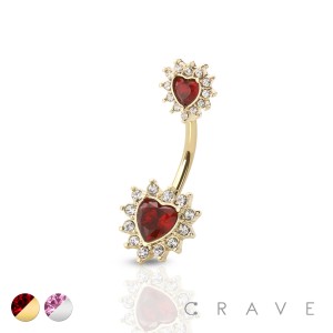 CZ PRONG DECORATED HEART 316L SURGICAL STEEL NAVEL RING