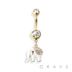 LUCKY ELEPHANT 316L SURGICAL STEEL DANGLE NAVEL RING (ANIMAL)