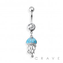 OPAL JELLYFISH 316L SURGICAL STEEL DANGLE NAVEL RING (SUMMER)