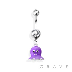 OCTOPUS 316L SURGICAL STEEL DANGLE NAVEL RING (SUMMER)(ANIMAL)