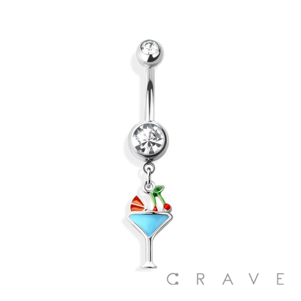MARTINI 316L SURGICAL STEEL DANGLE NAVEL RING (SUMMER)