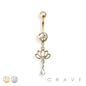 LOTUS 316L SURGICAL STEEL DANGLE NAVEL RING