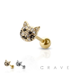 GEM PAVED CAT 316L SURGICAL STEEL CARTILAGE, EAR CUFF BARBELL (ANIMAL)