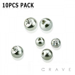 10PCS OF 316L SURGICAL STEEL CLEAR GEM THREADED BALLS PACKAGE