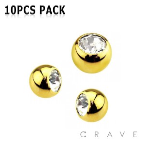 10PCS OF GOLD PLATED OVER 316L SURGICAL STEEL THREADED GEM BALLS PACKAGE