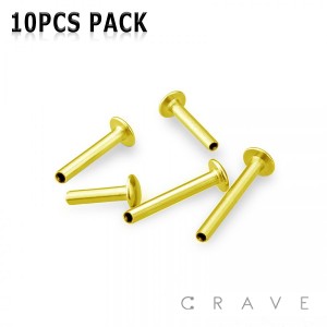 10PCS OF GOLD PVD PLATED 316L SURGICAL STEEL INTERNALLY THREADED LABRET BAR (BAR ONLY)