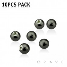 10PCS OF BLACK PLATED OVER 316L SURGICAL STEEL BASIC PLAIN THREADED BALLS PACKAGE