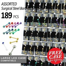 189PCS OF ASSORTED 316L SURGICAL STEEL BARBELL AND TONGUE RING PANEL