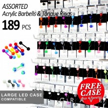 189PCS OF ASSORTED BIO-FLEX ACRYLIC BALL BARBELL AND TONGUE RING PANEL
