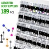 189PCS OF ASSORTED 316L SURGICAL STEEL TONGUE/ LABRET/ HORSE SHOE/ EYEBROW JEWELRY PANEL