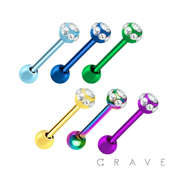 PVD PLATED 316L SURGICAL STEEL BARBELL WITH 7 STONES MULTI GEM BALLS