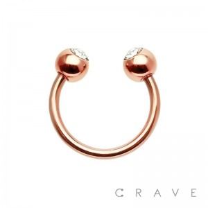 ROSE GOLD PLATED OVER 316L SURGICAL STEEL HORSESHOE WITH CLEAR GEM BALLS (external thread)