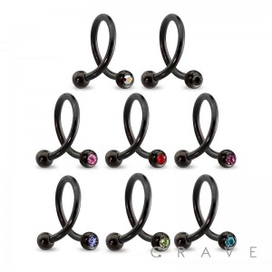 BLACK PVD PLATED OVER 316L SURGICAL STEEL TWIST W/ COLOR GEM BALL