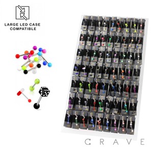 189PCS OF ASSORTED ACRYLIC BALL 316L SURGICAL STEEL BARBELL AND TONGUE RING PANEL