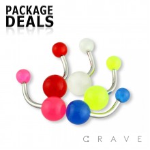 50PCS OF ASSORTED COLOR GLOW IN THE DARK ACRYLIC BALL BELLY RING PACKAGE