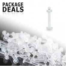 100PC PACKAGE OF 18GA, 16GA OR 14GA CLEAR BIOFLEX LABRET SILICON RETAINERS