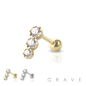 INTERNALLY THREADED 316L SURGICAL STEEL TRIPLE GEM PAVED CARTILAGE