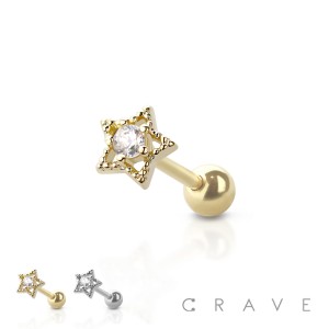 316L SURGICAL STEEL GEM CENTERED STAR DESIGN CARTILAGE