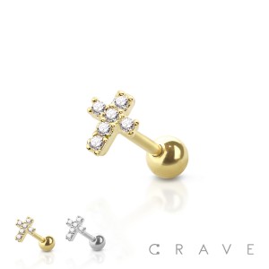 CZ CROSS TOP 316L SURGICAL STEEL BAR CARTILAGE