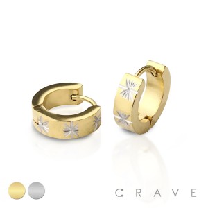 PAIR OF STAINLESS STEEL SUNBURST UNISEX HUGGIE/HOOP EARRINGS