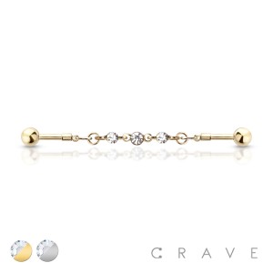 CZ LINKED 316L SURGICAL STEEL INDUSTRIAL BARBELL