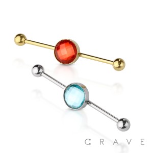 316L SURGICAL STEEL FACETED CENTER GEM INDUSTRIAL BARBELL