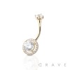 14K Gold PRONG SET ROUND CZ PAVED NON DANGLE NAVEL RING
