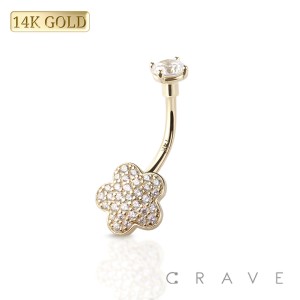 14Kt Gold CZ PAVED FLOWER NON DANGLE NAVEL RING