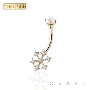 14Kt Gold PRONG SET SNOW FLAKE NON DANGLE NAVEL RING