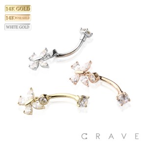 14Kt Gold PRONG SET BUTTERFLY DANGLE NAVEL RING