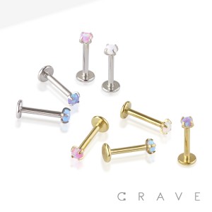 OPAL PRONG SET TOP 316L SURGICAL STEEL INTERNALLY THREADED LABRET/MONROE